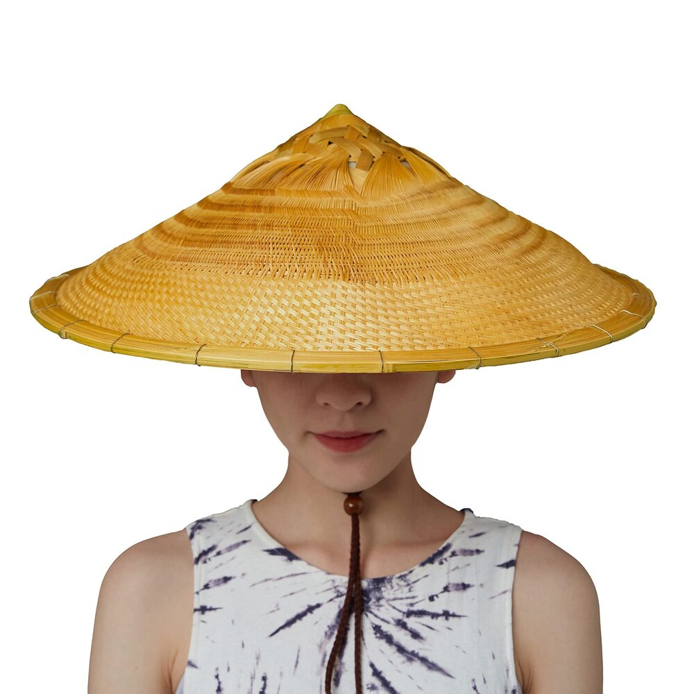 1368 Bamboo Hat Traditional Chinese Hat Hand-Woven Dia.19 Inches Yellow